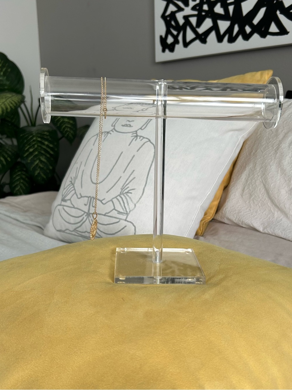 Clear Acrylic Jewelry T-Bar Stand with Gold Necklace - Picture 2 of 9